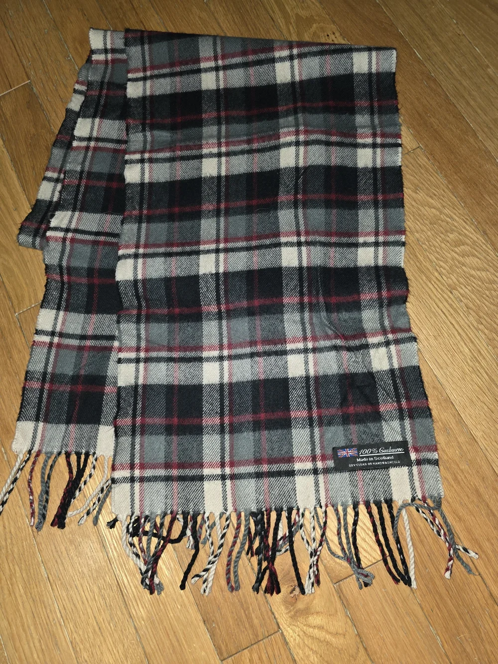 100% CASHMERE LONG SCARF TARTAN MADE IN SCOTLAND IMMACULATE